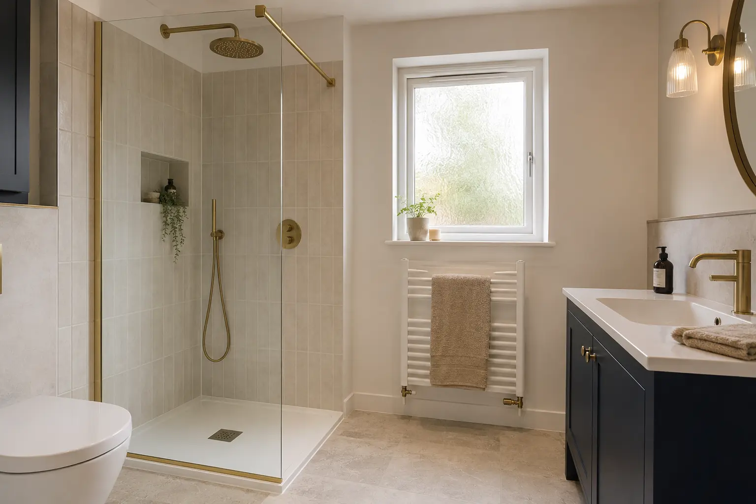 Brushed brass shower room concept
