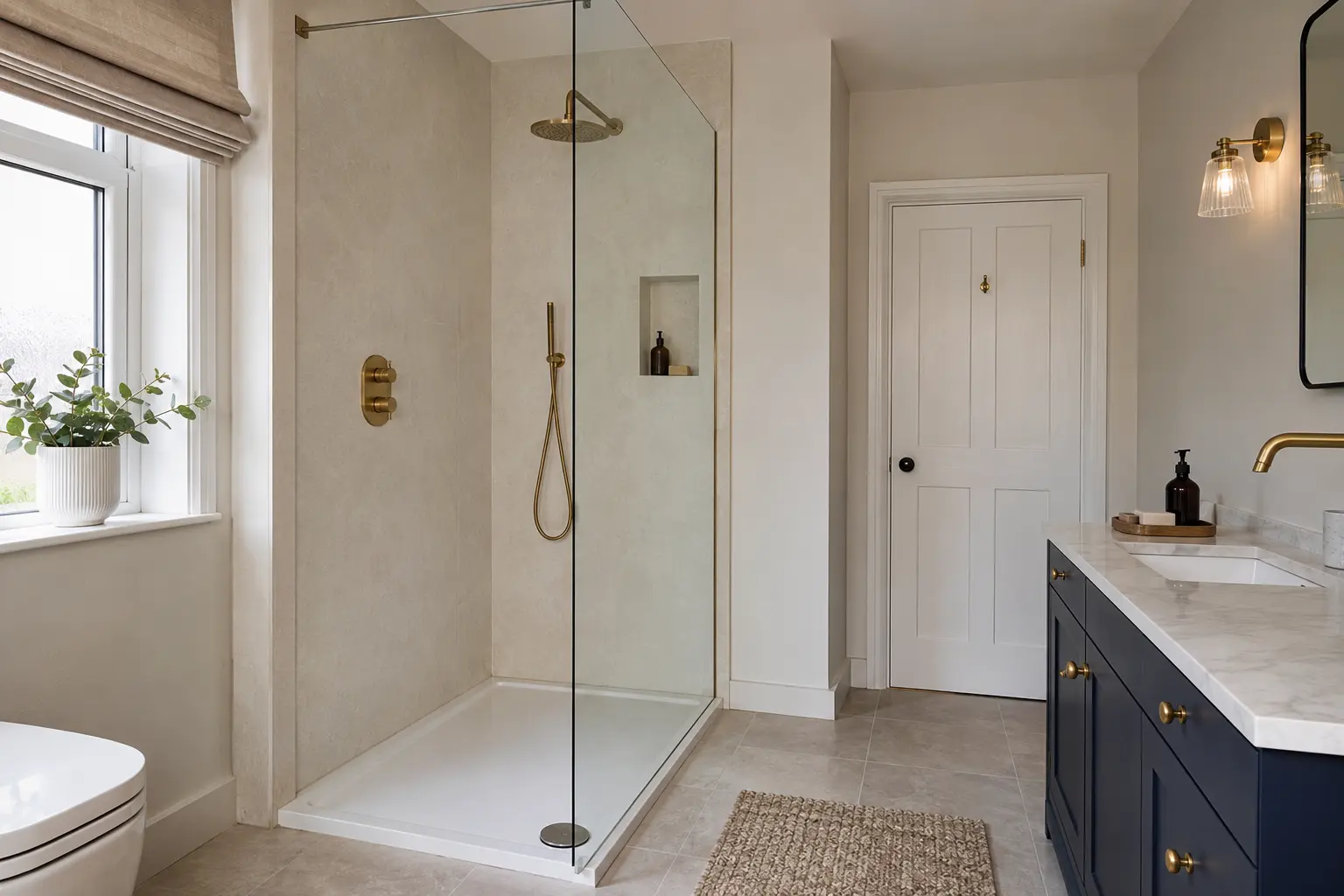 Low-profile walk-in shower concept